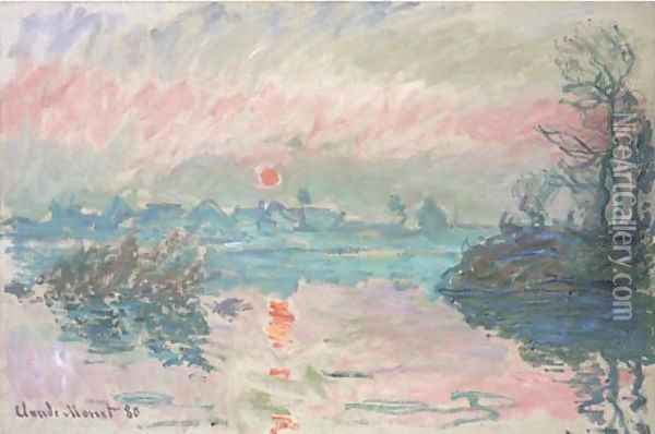 Coucher de soleil à Lavacourt Oil Painting - Claude Oscar Monet