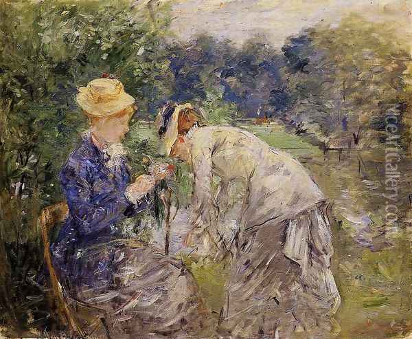 Woman Picking Flowers Oil Painting - Berthe Morisot