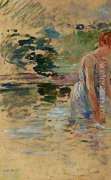 The Bath At Mesnil Oil Painting - Berthe Morisot