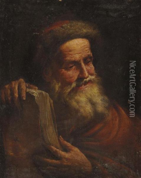 A Bearded Man In A Fur Cap Holding A Book Oil Painting - Francesco Fontebasso