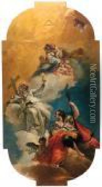 Le Tre Virtu Teologali: La 
Carita, La Fede E La Speranza Con Ilsimbolo Della Santissima Trinita Oil Painting - Francesco Fontebasso