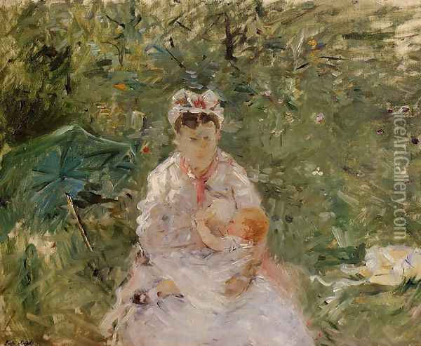 The Wet Nurse Angele Feeding Julie Manet Oil Painting - Berthe Morisot