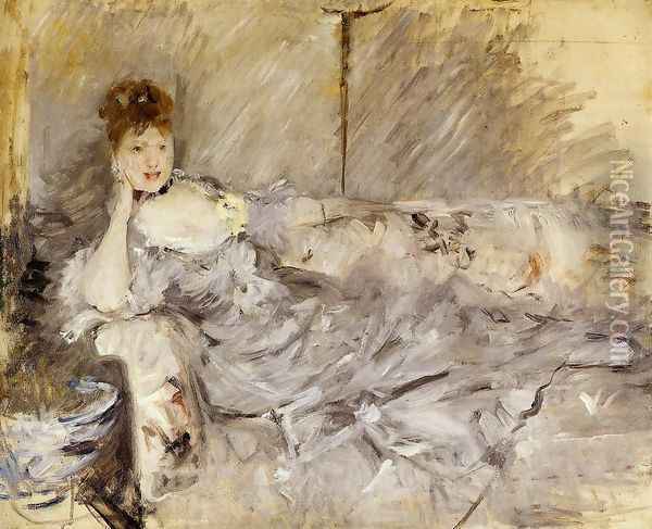 Young Woman In Grey Reclining Oil Painting - Berthe Morisot