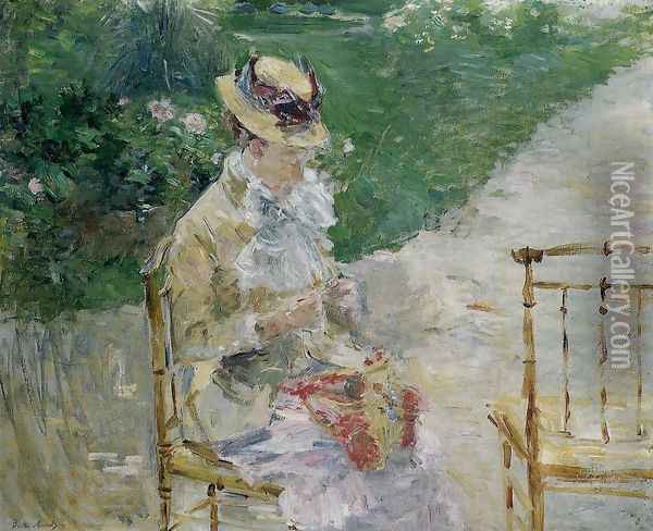 Young Woman Sewing in the Garden Oil Painting - Berthe Morisot