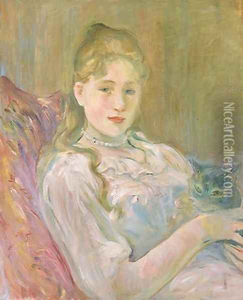 La jeune fille au chat Oil Painting - Berthe Morisot