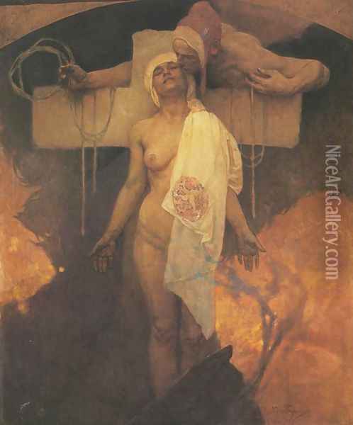 France Embraces Bohemia. c. 1918 Oil Painting - Alphonse Maria Mucha