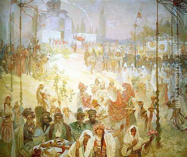 The Coronation of the Serbian Tsar Stepan Dusan as East Roman Emperor, 1926 Oil Painting - Alphonse Maria Mucha