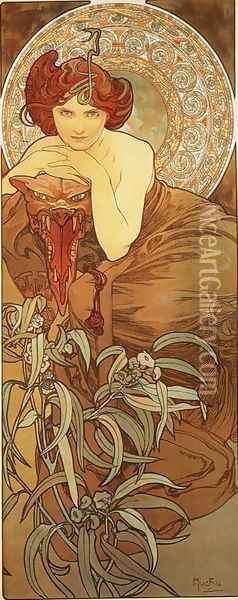 Emerald. From The Precious Stones Series. 1900 Oil Painting - Alphonse Maria Mucha