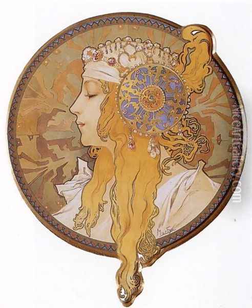 Byzantine Head: The Blonde. 1897 Oil Painting - Alphonse Maria Mucha