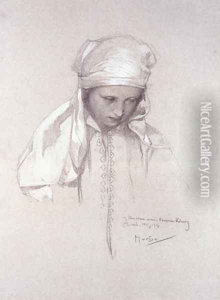 Portrait Of A Girl Oil Painting - Alphonse Maria Mucha