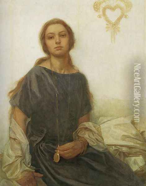 Portrait of Jaroslava, c. 1930 Oil Painting - Alphonse Maria Mucha