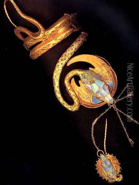 Serpentine Bracelet With Ring Oil Painting - Alphonse Maria Mucha