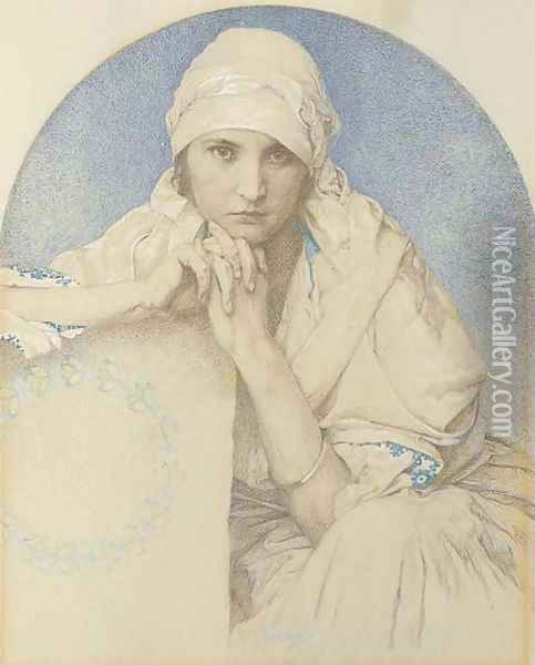 Portrait of Jaroslava (Jarca), Mucha's daughter Oil Painting - Alphonse Maria Mucha