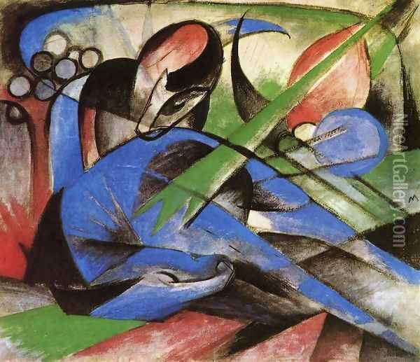 Dreaming Horses Oil Painting - Franz Marc
