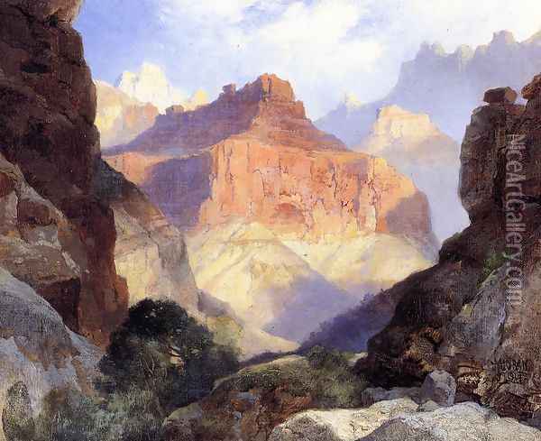 Under The Red Wall Grand Canyon Of Arizona Oil Painting - Thomas Moran