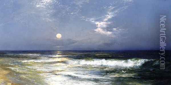Moonlit Seascape2 Oil Painting - Thomas Moran