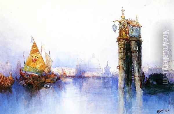 Venetian Canal Scene Oil Painting - Thomas Moran