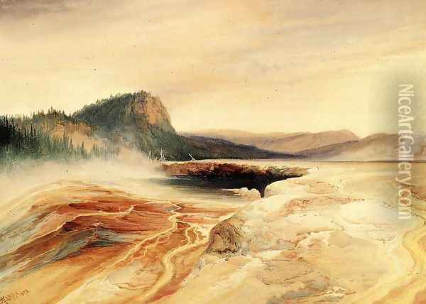 Giant Blue Spring Yellowstone2 Oil Painting - Thomas Moran