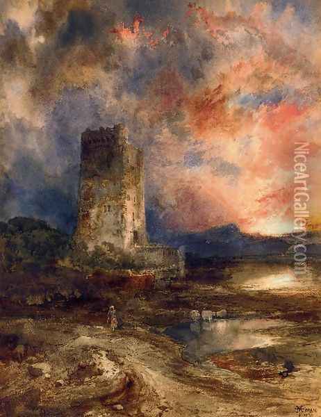 Sunset On The Moor Oil Painting - Thomas Moran