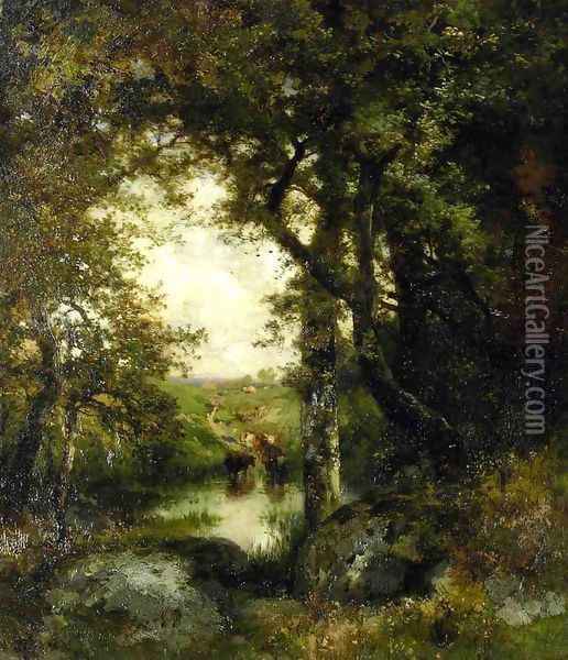 Pool in the Forest, Long Island Oil Painting - Thomas Moran