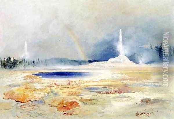 The Castle Geyser, Fire Hole Basin Oil Painting - Thomas Moran