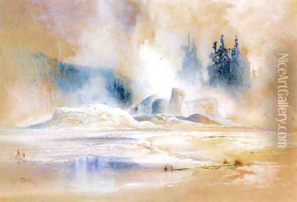The Grotto Geyser, Fire Hole Basin Oil Painting - Thomas Moran