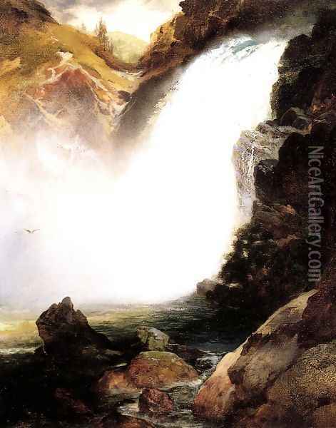 Landscape with Waterfall Oil Painting - Thomas Moran