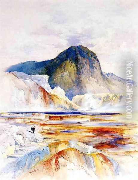 The Hot Springs of Gardiners River, Upper Pools Oil Painting - Thomas Moran