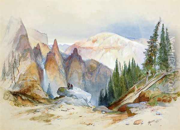 Tower Falls and Sulphur Mountain, Yellowstone Oil Painting - Thomas Moran