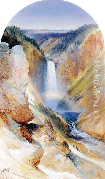 Wyoming Fall, Yellowstone River Oil Painting - Thomas Moran