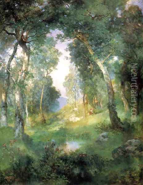 Forest Glade Santa Barbara 1918 Oil Painting - Thomas Moran
