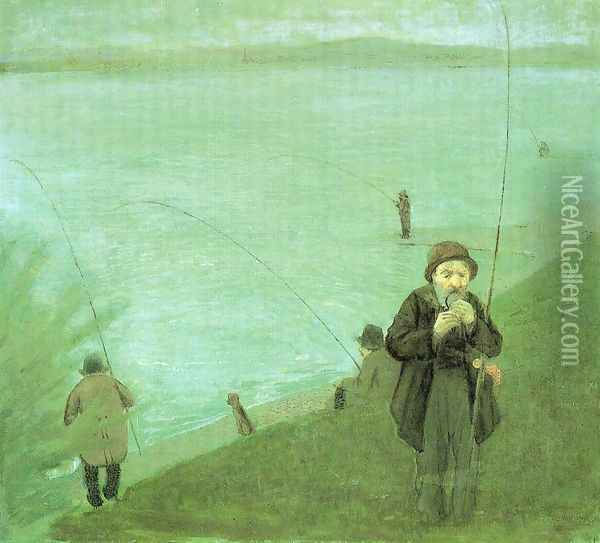 Anglers on the Rhine Oil Painting - August Macke