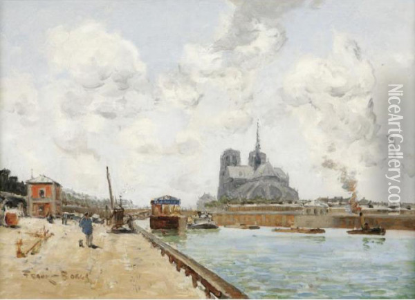 Paris: Les Quais, La Seine Et Notre Dame Oil Painting - Frank Myers Boggs
