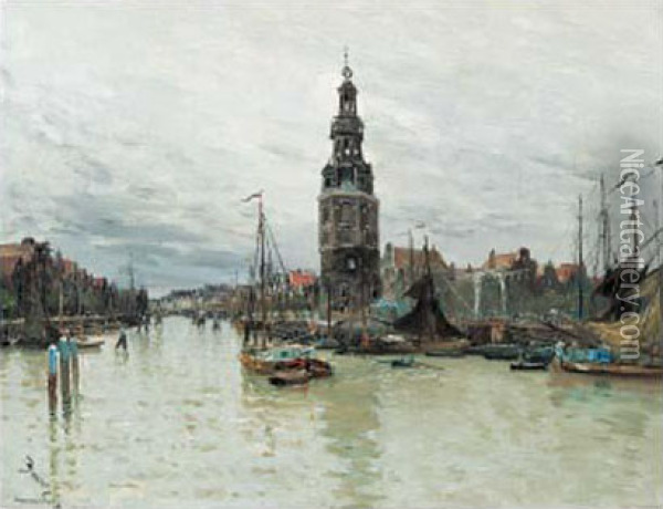 Vue Du Port D'amsterdam Oil Painting - Frank Myers Boggs