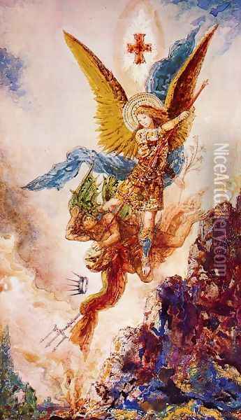 Saint Michael Vanquishing Satan Oil Painting - Gustave Moreau