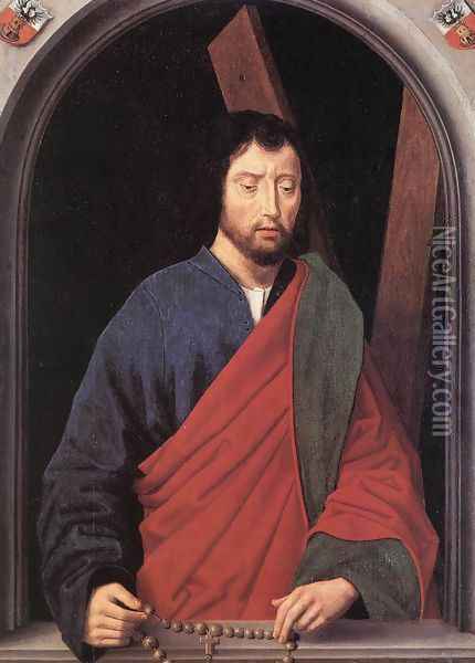 St Andrew (left wing of a diptych, reverse) 1490s Oil Painting - Hans Memling