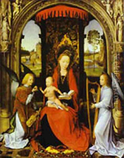 Madonna And Child With Angels 1480 Oil Painting - Hans Memling