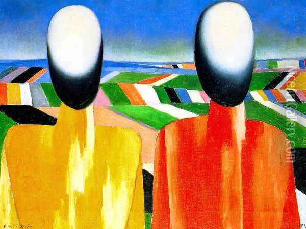 Two peasants Oil Painting - Kazimir Severinovich Malevich