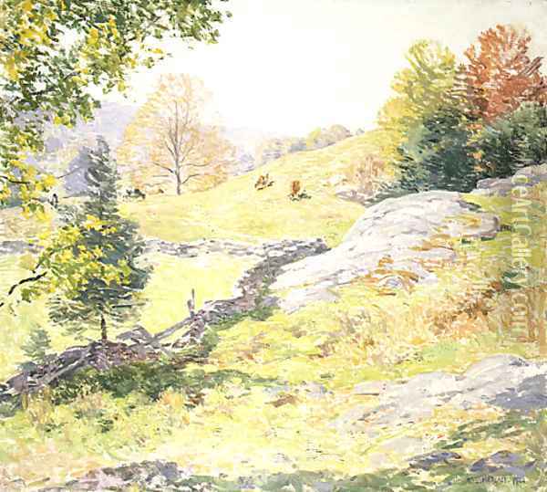 Hillside Pastures September 1922 Oil Painting - Willard Leroy Metcalf