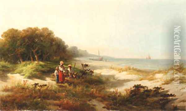 Figures along the Coast Oil Painting - Edward Moran