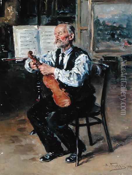 A Violin Maker, 1914 Oil Painting - Vladimir Egorovic Makovsky