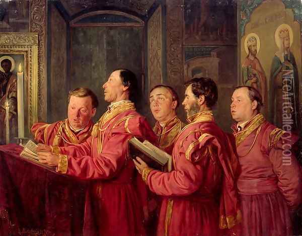 Choristers in the Church, 1870 Oil Painting - Vladimir Egorovic Makovsky