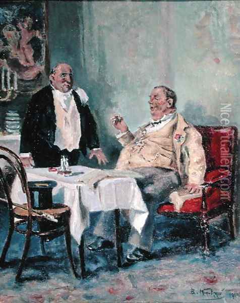 In a Restaurant, 1914 Oil Painting - Vladimir Egorovic Makovsky