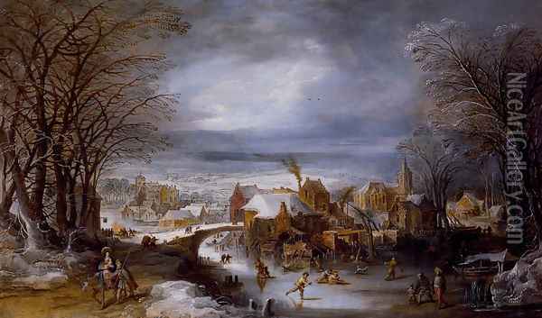 A Winter Landscape With The Flight Into Egypt Oil Painting - Joos De Momper