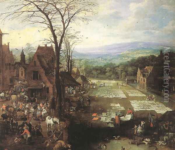 Flemish Market and Washing Place Oil Painting - Joos De Momper