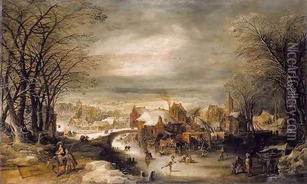 Winter Landscape with the Flight into Egypt Oil Painting - Joos De Momper