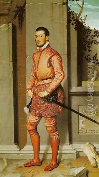 Gentleman in Pink, Gian Gerolamo Grumelli (Il cavaliere in rosa) Oil Painting - Giovanni Battista Moroni