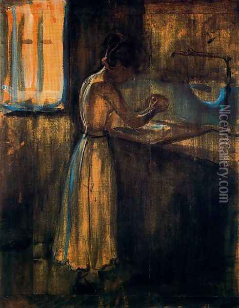 Girl Washing Oil Painting - Edvard Munch