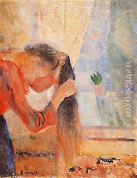 Girl Combing Her Hair Oil Painting - Edvard Munch