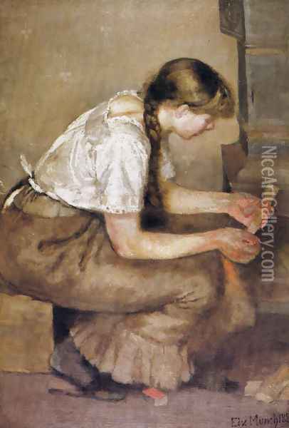 Girl Kindling a Stove Oil Painting - Edvard Munch